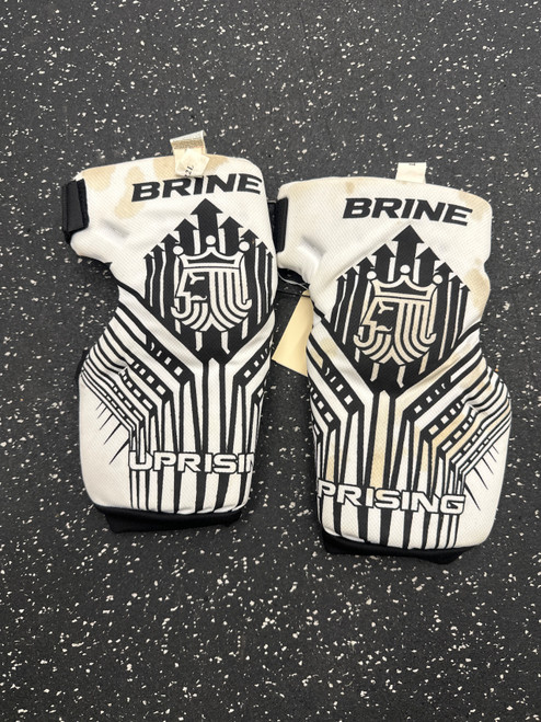 Vist Large View of Product Image Which is Used Brine UPRISING Lacrosse Arm Pads/Guards White LG