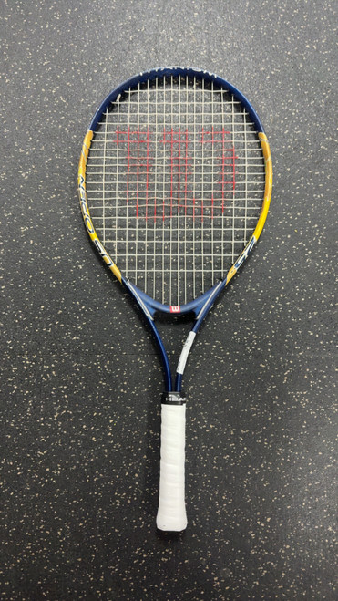 Vist Large View of Product Image Which is Used Wilson US OPEN 25 Junior Tennis Racquet Navy Blue 25"