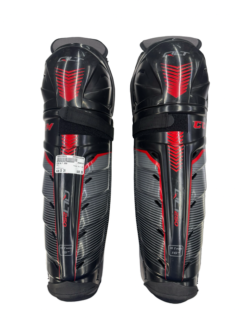 Vist Large View of Product Image Which is Used CCM QLT 250 Senior Shin Guards Black 16"