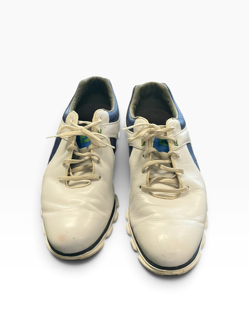 Vist Large View of Product Image Which is Used Foot Joy Mens Golf Shoes Silver/White/Royal Senior 13