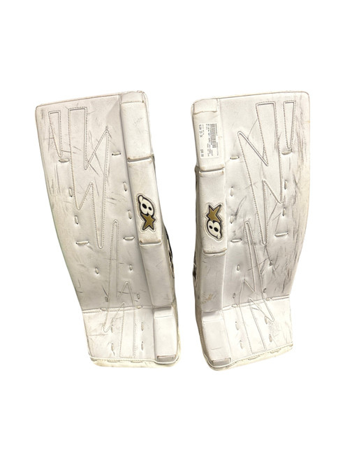 Vist Large View of Product Image Which is Used Brians NET ZERO Goalie Leg Pads Youth White 23"