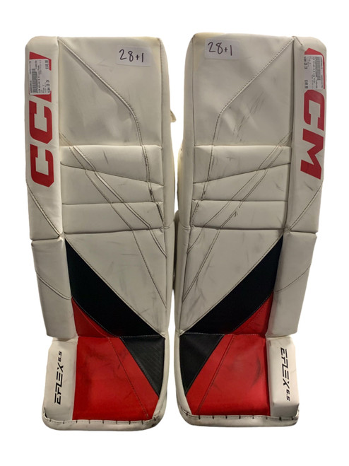 Vist Large View of Product Image Which is Used CCM EFLEX 6.5 Goalie Leg Pads Junior White 28"