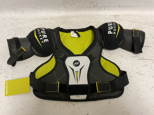 Vist Large View of Product Image Which is Used Pure Hockey YTH SHOULDER PADS Youth Shoulder Pads White/Black/Yellow LG