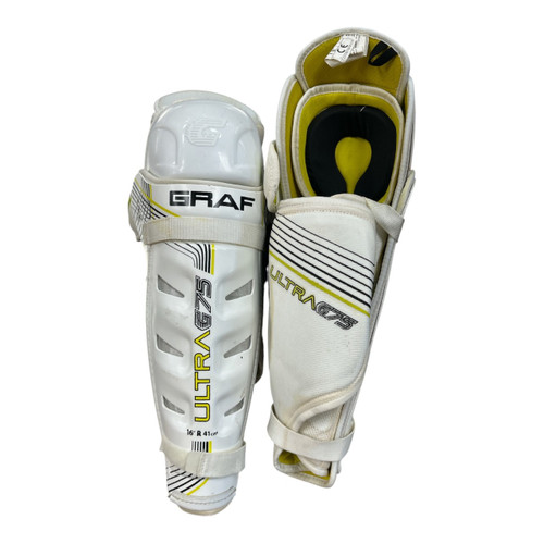 Vist Large View of Product Image Which is Used Graf ULTRA G75 16IN Senior Shin Guards White 16"