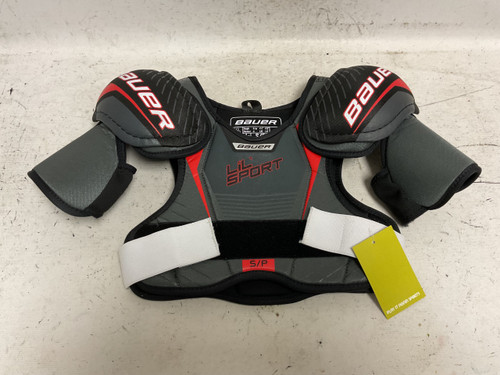 Vist Large View of Product Image Which is Used Bauer LIL SPORT Junior Shoulder Pads Black And Red SM