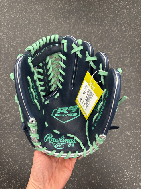 Vist Large View of Product Image Which is Used Rawlings R9205-4N R9 RH Throw Fastpitch Gloves Navy Blue 11 3/4"