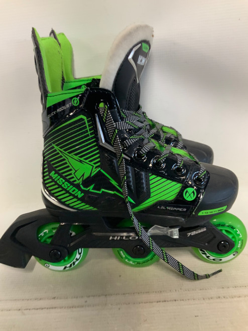 Vist Large View of Product Image Which is Used Mission LIL RIPPER 11-1 Child Aggressive Skates Green Adjustable