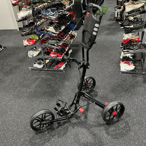 Vist Large View of Product Image Which is Used CADDYTEK CADDYLITE 15.3 Golf Push Cart Black And Red 3 Wheel