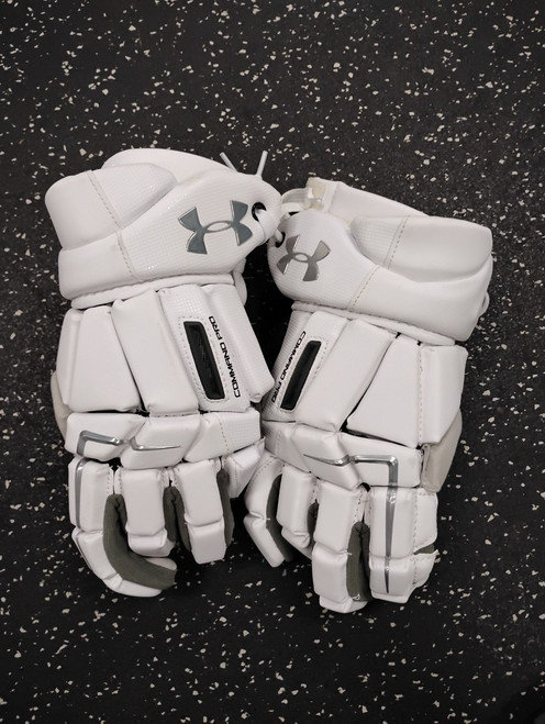 Vist Large View of Product Image Which is Used Under Armour COMMAND PRO III Lacrosse Gloves Mens White 12"