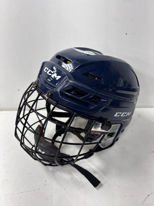 Vist Large View of Product Image Which is Used CCM TACKS 210 Helmet Cage Combo Navy Blue MD (new= $200)