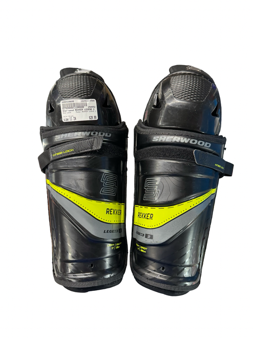 Vist Large View of Product Image Which is Used Sher-wood REKKER LEGEND 2 Junior Shin Guards Black 11"