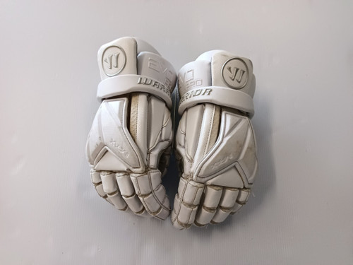 Vist Large View of Product Image Which is Used Warrior EVO PRO Lacrosse Gloves Mens White LG