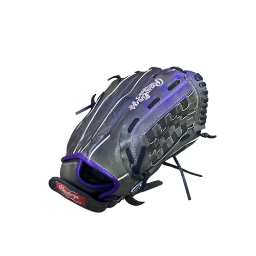 Vist Large View of Product Image Which is Used Rawlings STORM BB/SB Glove RH Throw Black 12"
