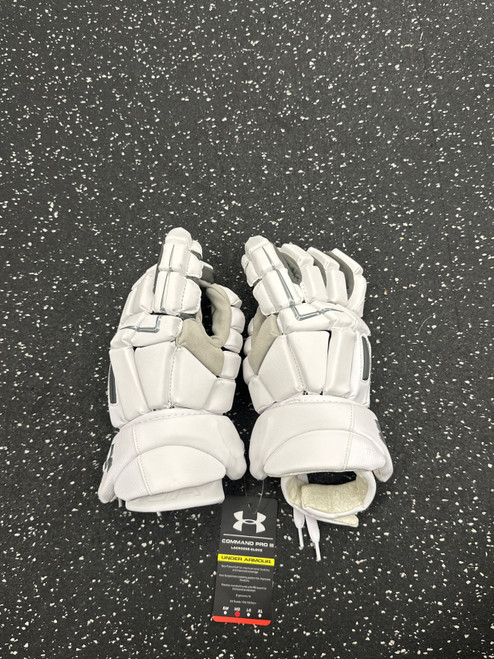 Vist Large View of Product Image Which is Used Under Armour COMMAND PRO 3 Lacrosse Gloves Mens White MD