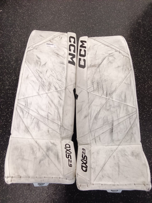 Vist Large View of Product Image Which is Used CCM AXIS 2.9 Goalie Leg Pads Senior White 34"