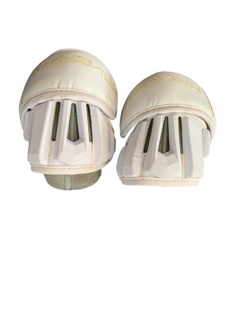 Vist Large View of Product Image Which is Used Maverik MAX ELBOW PADS Lacrosse Arm Pads/Guards White LG