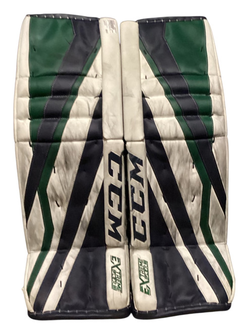 Vist Large View of Product Image Which is Used CCM EXTREME FLEX  III Goalie Leg Pads Senior White And Green 33"