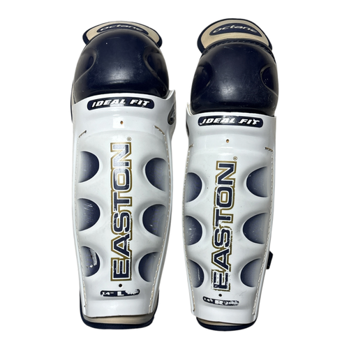 Vist Large View of Product Image Which is Used Easton IDEAL FIT Senior Hockey Shin Guards Navy Blue 14"