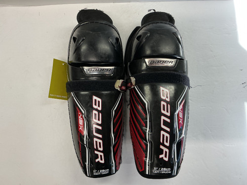 Vist Large View of Product Image Which is Used Bauer NSX Junior Shin Guards Black And Red 11"