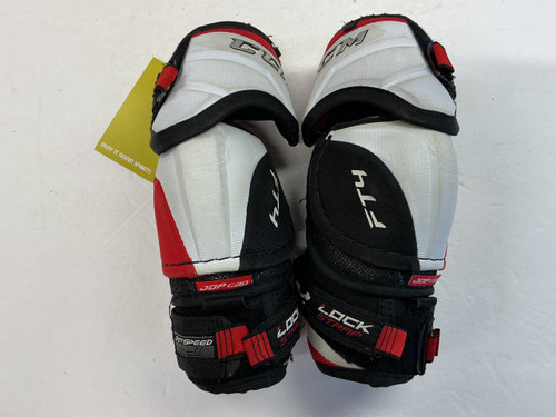 Vist Large View of Product Image Which is Used CCM JETSPEED FT4 Junior Elbow Pads White/Black/Red LG