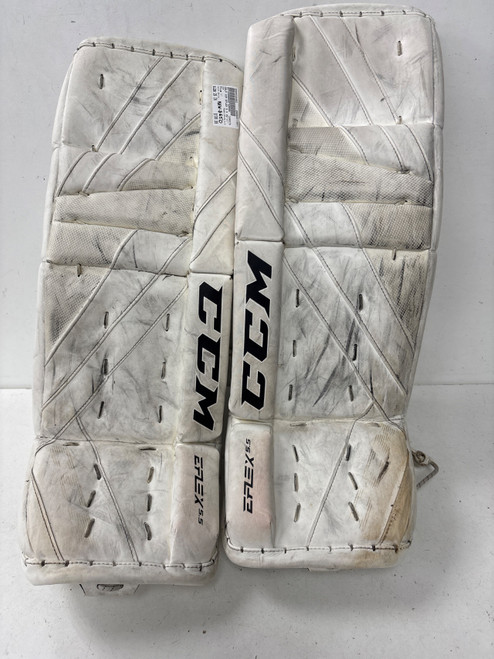 Vist Large View of Product Image Which is Used CCM EFLEX 5.5 Goalie Leg Pads Junior White 26" (new= $650)