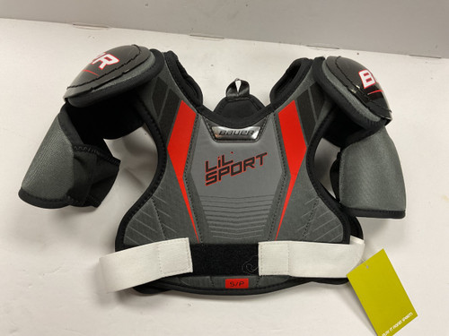 Vist Large View of Product Image Which is Used Bauer LIL SPORT Youth Shoulder Pads Black And Red SM