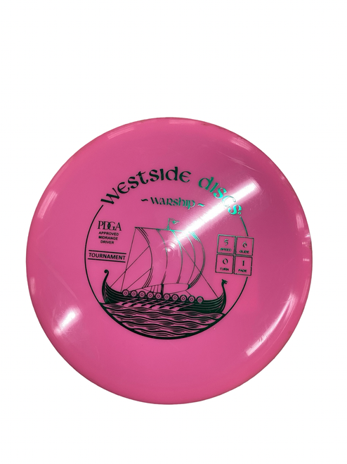 Vist Large View of Product Image Which is Used Westside TOURNAMENT WARSHIP Disc Golf Mid Range Pink 175g
