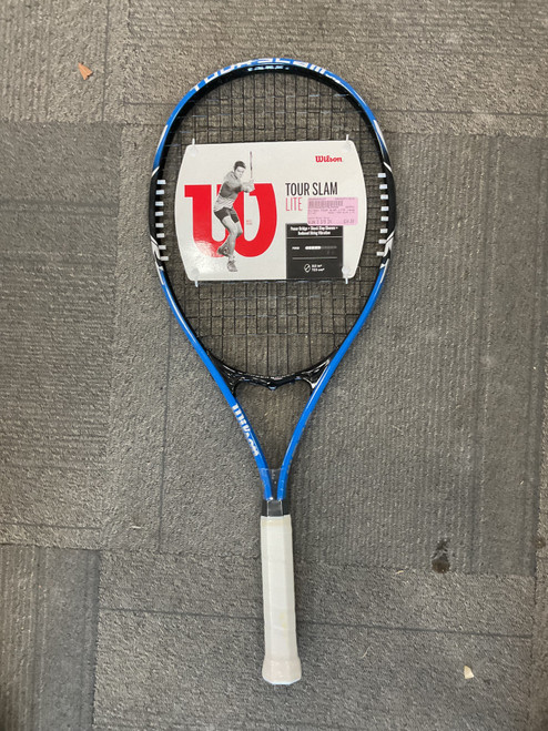 Vist Large View of Product Image Which is Used Wilson TOUR SLAM LITE Adult Tennis Racquet Royal Blue 3 3/8"