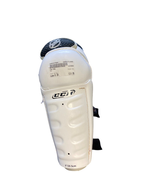 Vist Large View of Product Image Which is Used CCM NHL Youth Shin Guards White 8"