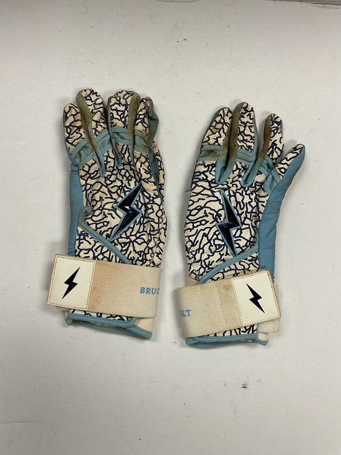 Vist Large View of Product Image Which is Used BRUCE BOLT BATTING GLOVES BB/SB Batting Gloves Carolina Blue And White MD