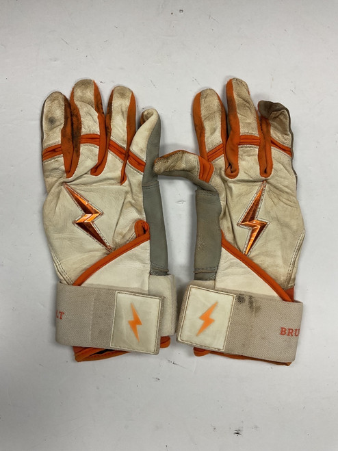 Vist Large View of Product Image Which is Used BRUCE BOLT BATTING GLOVES BB/SB Batting Gloves Orange And White MD