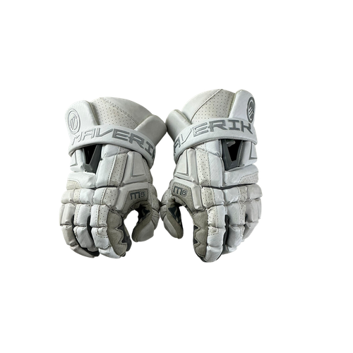 Vist Large View of Product Image Which is Used Maverik 10IN MAVERIK M6 GLOVES Lacrosse Gloves Junior White 10"