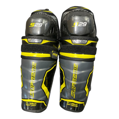 Vist Large View of Product Image Which is Used Bauer Supreme S29 Junior Hockey Shin Guards 11", front view, pair