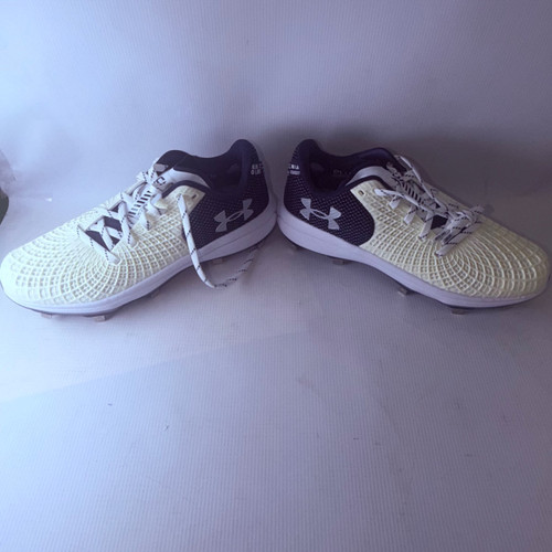 Vist Large View of Product Image Which is NEW Under Armour GLYDE 2.0 BB/SB Cleats Navy Blue And Silver Senior 8.5