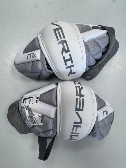 Vist Large View of Product Image Which is Used Maverik MX Lacrosse Arm Pads/Guards White LG