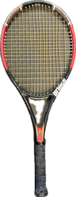 Vist Large View of Product Image Which is Used Prince TRI THREAT Adult Tennis Racquet Black 4 5/8"