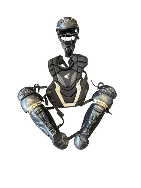 Vist Large View of Product Image Which is Used Easton Intermediate Catcher’s Set Black Helmet, Shin Guards, Chest