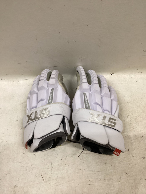 Vist Large View of Product Image Which is Used STX SURGEON RZR Lacrosse Gloves Mens White LG