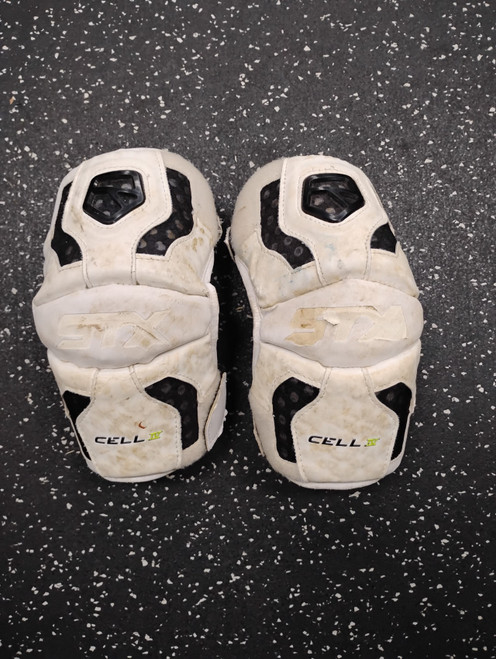 Vist Large View of Product Image Which is Used STX CELL IV Lacrosse Arm Pads/Guards White SM