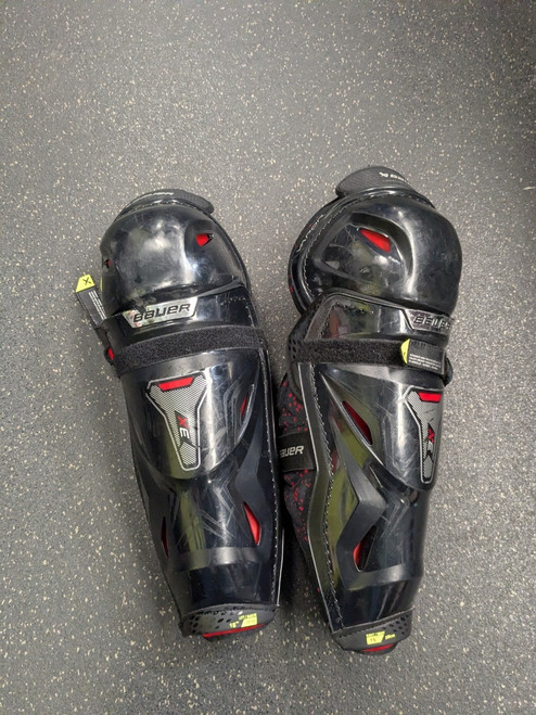 Vist Large View of Product Image Which is Used Bauer 3X Senior Shin Guards Black 15"