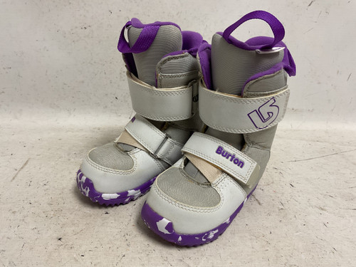 Vist Large View of Product Image Which is Used Burton MINI-GROM Boys Snowboard Boots Purple And White Youth 10.0