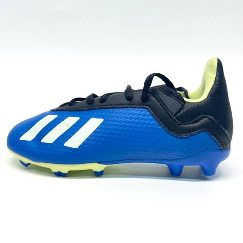 Vist Large View of Product Image Which is Used Adidas X 18.3 Soccer Cleats Black/Yellow/Royal Youth 10.5