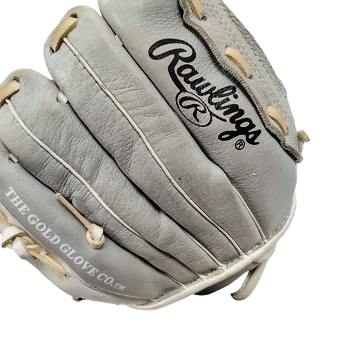 Vist Large View of Product Image Which is Used Rawlings HIGHLIGHT RH Throw Fastpitch Gloves Grey 11"