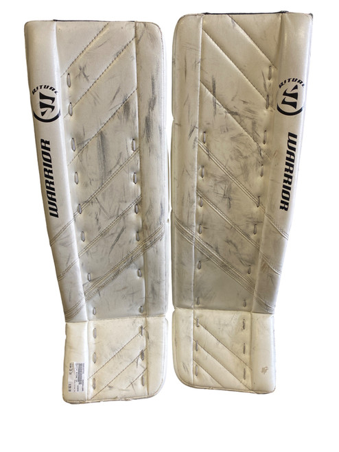 Vist Large View of Product Image Which is Used Warrior RITUAL G4 Goalie Leg Pads Junior White 28"