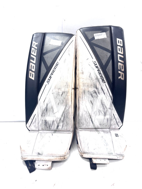 Vist Large View of Product Image Which is Used Bauer S150 Goalie Leg Pads Junior White SM
