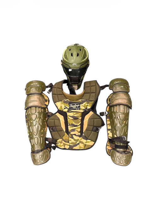 Vist Large View of Product Image Which is Used Rawlings CATCHERS SET CAMO Catchers Helmet w/Mask Green One Size