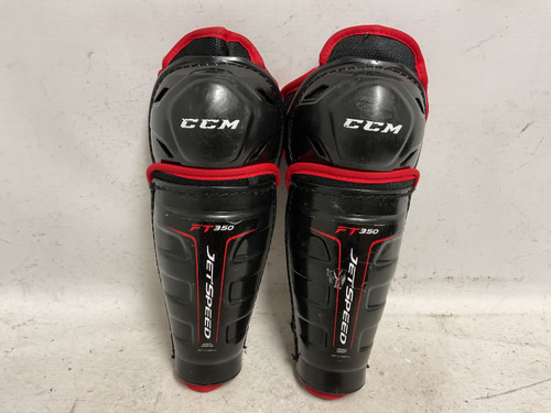 Vist Large View of Product Image Which is Used CCM JETSPEED FT350 Junior Shin Guards Black And Red 10"