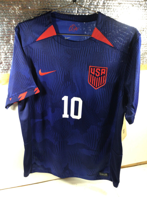 Vist Large View of Product Image Which is NEW Nike USA PULISIC JERSEY Soccer Top Adt Navy Blue And Red MD