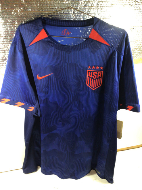 Vist Large View of Product Image Which is NEW Nike USA SOCCER JERSEY Soccer Top Adt Navy Blue And Red 2X