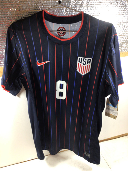 Vist Large View of Product Image Which is NEW Nike USA MCKENNIE JERSEY Soccer Top Adt Navy Blue And Red MD